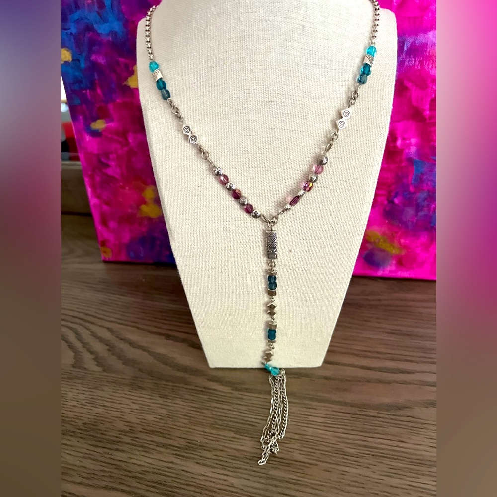 Brighton long necklace with teal and purple cristals